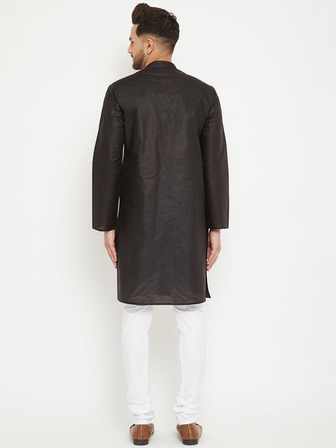Vastramay Men's Black And White Cotton Kurta Churidar Set